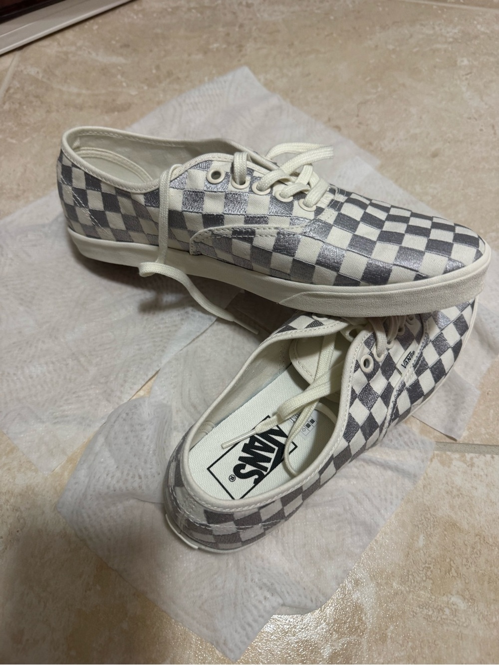 Vans Checkerboard Lace-Up Sneakers in White and Gray